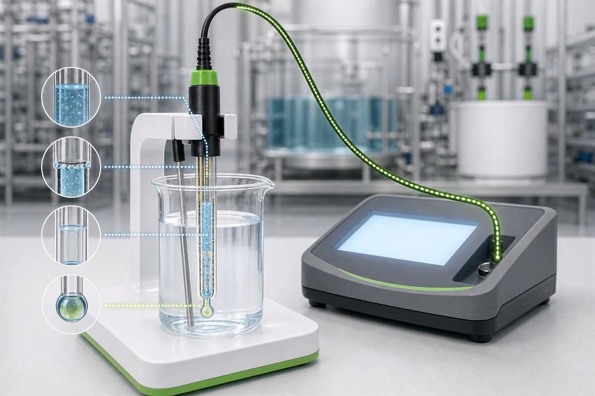 ส่วนประกอบของหัววัดและการส่งสัญญาณไปยังเครื่อง pH meter
